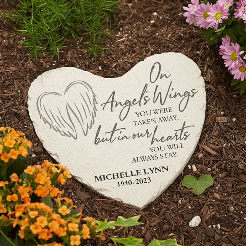 On Angels Wings Memorial Garden Stone Soulful Sympathy Gift - Easessy