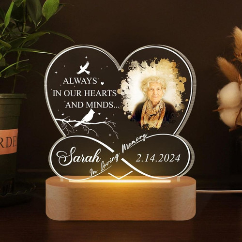 Personalized Memorial Infinity Heart Night Light Photo Sympathy - Easessy