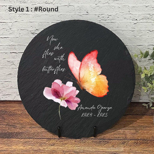 She Flies With Butterflies Heartfelt Memorial Garden Stone - Easessy