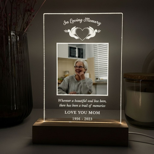 White Doves Night Light Serene Photo Memorial Tribute - Easessy