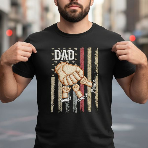 American Flag Best Dad Ever Embroidered Comfort Colors T-shirt - Father's Day Fun
