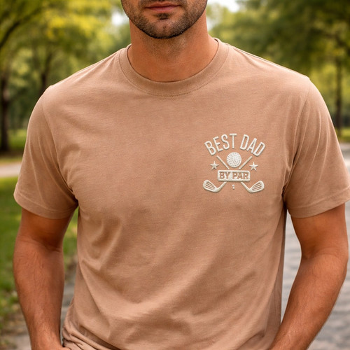 Best Dad By Par Embroidered Comfort Colors T-shirt Golf Gift - Father's Day Fun