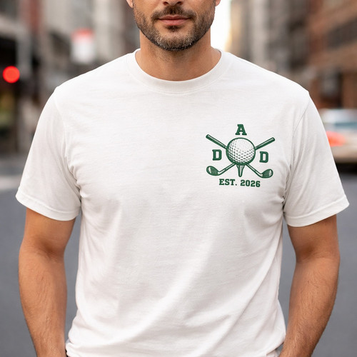 Custom Golf Dad's First Day Embroidered Comfort Colors T-shirt - Father's Day Fun
