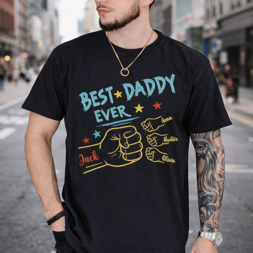 Dad's Eternal Fist Bump Embroidered Comfort Colors T-shirt - Father's Day Fun