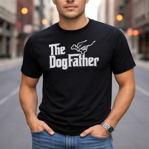 Dogfather Humor Embroidered Comfort Colors T-shirt for Dads - Father's Day Fun