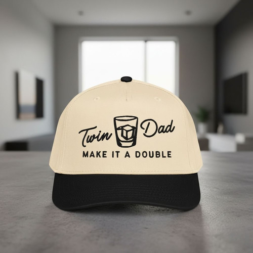 Double Martini Twin Dad - Embroidered Mid Profile Baseball Cap - Father's Day Fun
