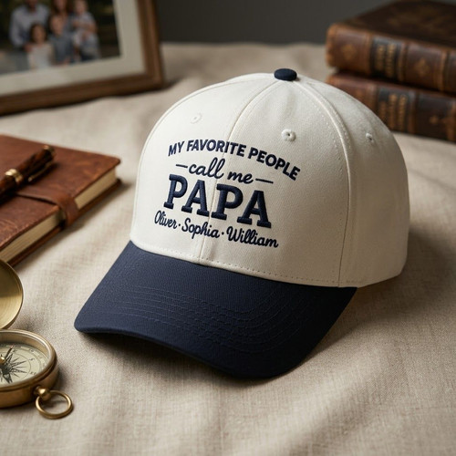 Embroidered Mid Profile Baseball Cap - Papa's Favorite Gift Topper - Father's Day Fun