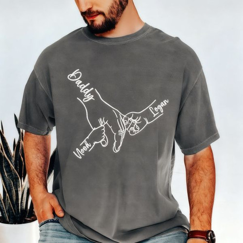 Hand-in-Hand Dad Embroidered Comfort Colors T-shirt - Father's Day Fun