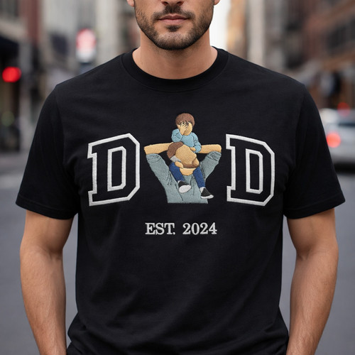 Sketch Your Love - Dad Portrait Embroidered Comfort Colors T-shirt - Father's Day Fun