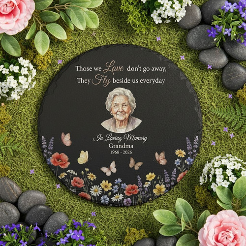 Timeless Honor Round Slate Photo Memorial Garden Stone - Easessy