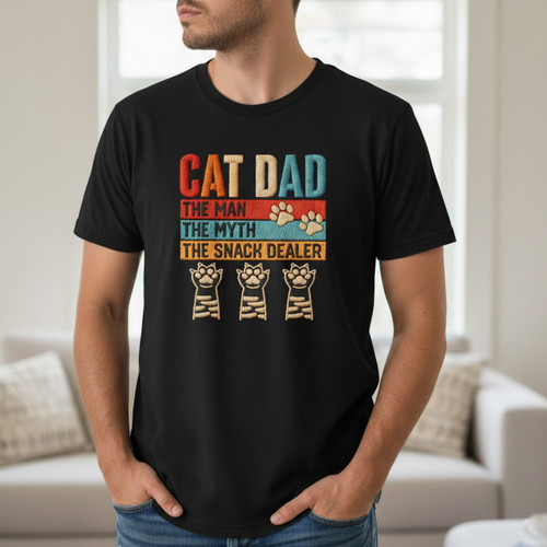 Vintage Cat Dad Snack Dealer Embroidered Comfort Colors T-shirt - Father's Day Fun
