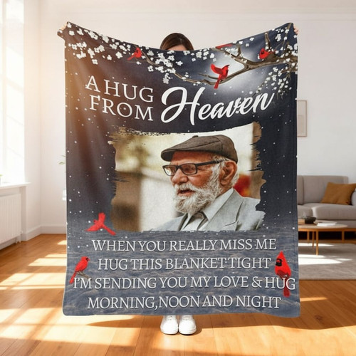A Hug from Heaven Custom Photo Memorial Fleece Blanket - Easessy