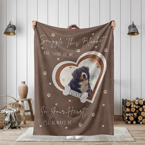Cherish Their Memory Custom Photo Dog Memorial Fleece Blanket - Easessy