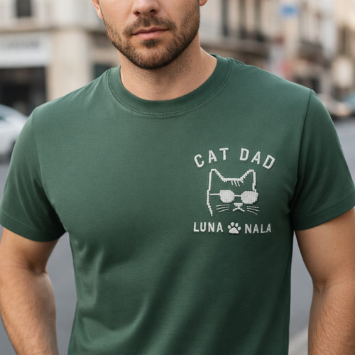 Custom Cat Dad Pride Embroidered Comfort Colors T-shirt - Father's Day Fun