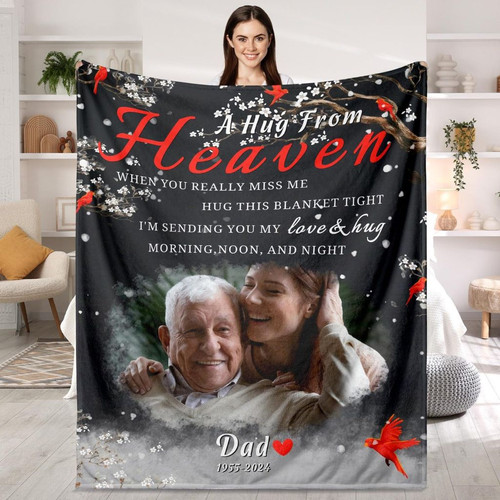 Dads Eternal Hug Custom Photo Memorial Fleece Blanket - Easessy