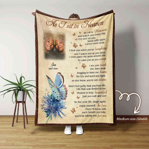 Heavenly Peace Personalized Butterfly Photo Fleece Blanket - Easessy