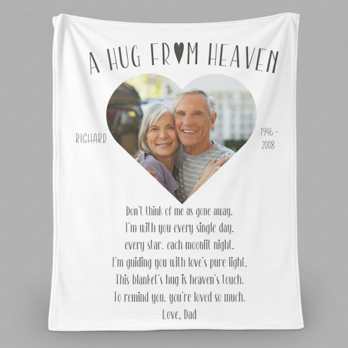 Hugs From Heaven Custom Photo Memorial Fleece Blanket - Easessy