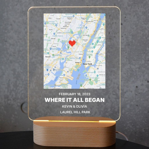 Where We Met Map Personalized Couple Memorial Light Night - Easessy
