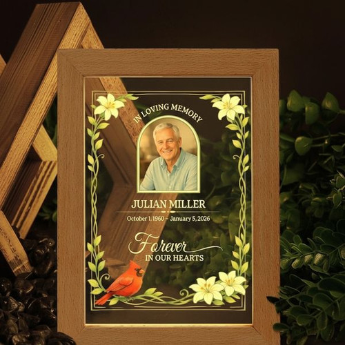 Cardinal Memorial Photo Frame Lamp A Sympathy Gift of Light - Easessy