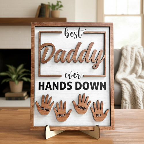 Custom Family Hands Wood Sign - Heartfelt Father's Day Plaque - Father's Day Fun
