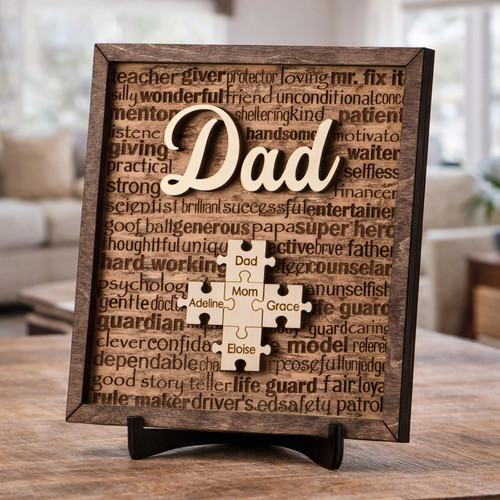 Custom Family Puzzle Wood Sign - Unique Father's Day Gift for Dad - Father's Day Fun