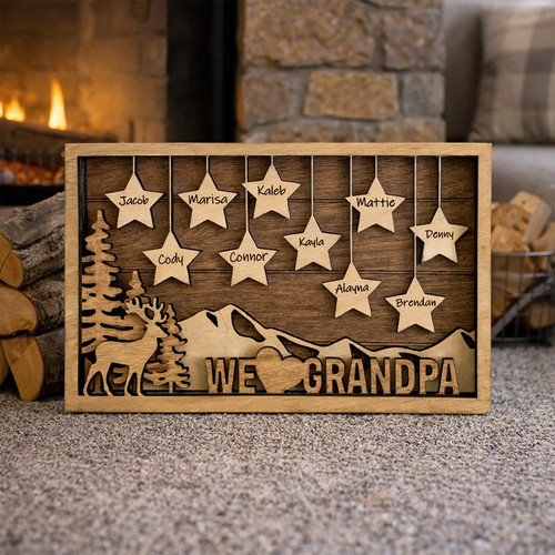 Hunter's Family Tree Wood Sign - Personalized Gift for Grandpa - Father's Day Fun