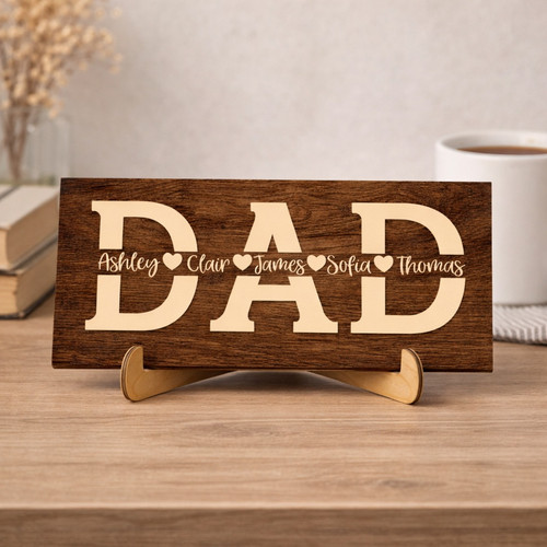 Kids' Names Personalized Wood Sign - Heartfelt Gift for Dad - Father's Day Fun