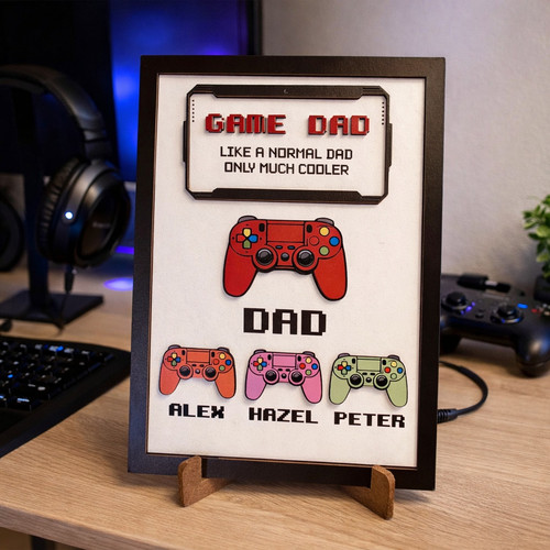 Level Up Dad Wood Sign - Custom Gamer Father's Day Gift with Names - Father's Day Fun