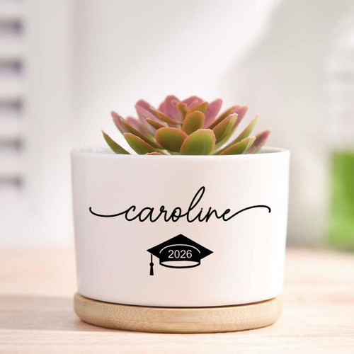 A Lasting Memory Custom 2026 Grad Cap Ceramic Plant Pot - Best Gift Smart