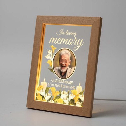 Loving Memory Photo Frame Lamp Candles and Flowers Sympathy Gift - Easessy