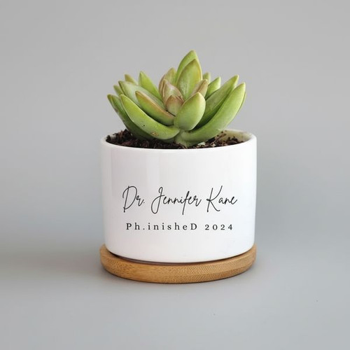Phinished and Proud Personalized PhD Ceramic Plant Pot - Best Gift Smart