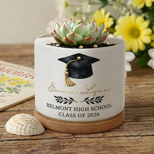 Personalized Graduation Ceramic Plant Pot, Class of 2026 Gift - Best Gift Smart