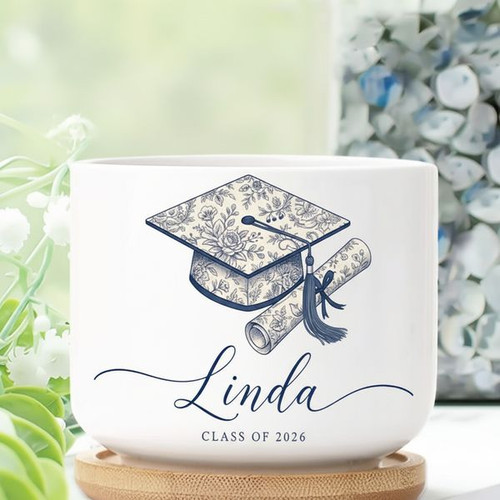 Personalized Graduation Ceramic Plant Pot with Floral Pattern - Best Gift Smart