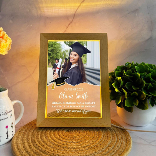 Radiant Milestone Personalized Graduation Photo Frame Lamp - Best Gift Smart