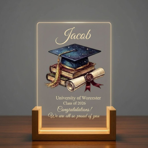 2026 Grad Class LED Night Light Custom Wood Base Acrylic Plaque - Best Gift Smart