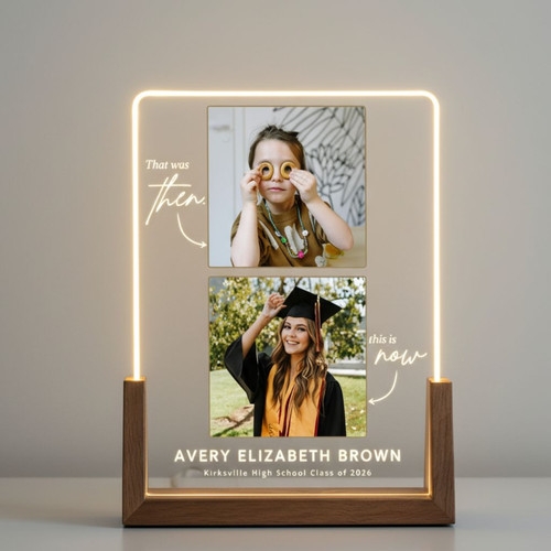 Class of 2026 Grad LED Night Light Then and Now Custom Photo Gift - Best Gift Smart