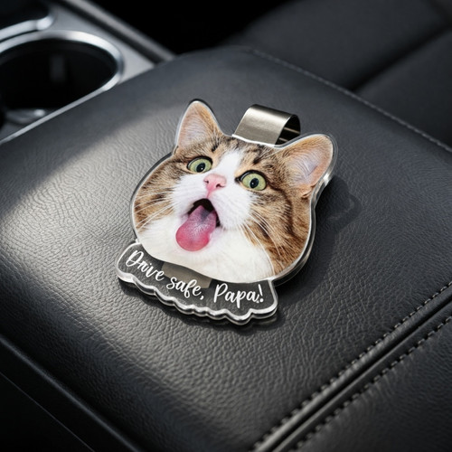 Drive Safe Always - Custom Pet Photo Car Visor Clip for Dad - Father's Day Fun