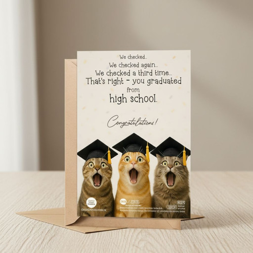 Purrfectly Funny Cat Greeting Card for High School Grads - Best Gift Smart