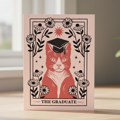 Unique Tarot Cat Greeting Card for a Special Graduate - Best Gift Smart
