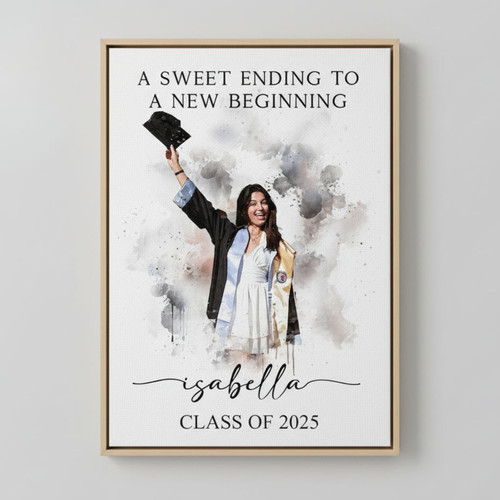 A Sweet Ending To A New Beginning Canvas, Personalized Graduation Canvas Gift, Graduation Portrait, Graduation Wall Art Gift - Best Gift Smart