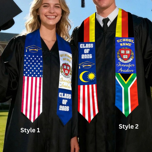 Celebrate Heritage Custom 3 Flag Graduation Stool 2026 Sash - Best Gift Smart