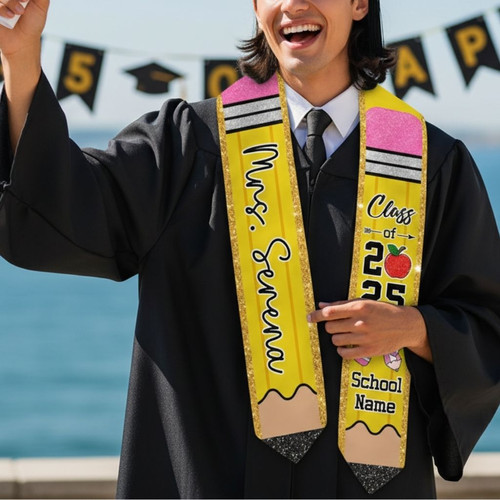 Honoring Educators Pencil Theme 2025 Graduation Stool Sash - Best Gift Smart
