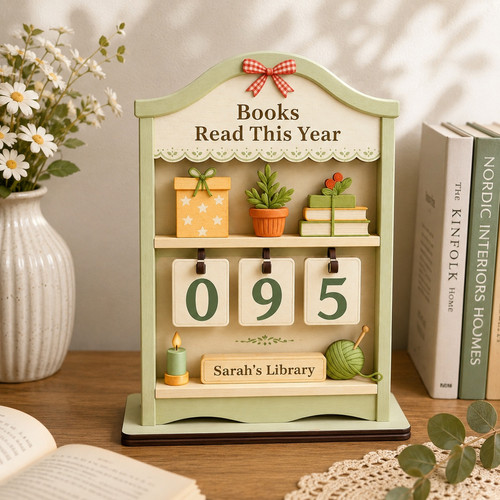 Cottagecore Wooden Book Read Tracker - Gift For Book Lovers - Bookorys