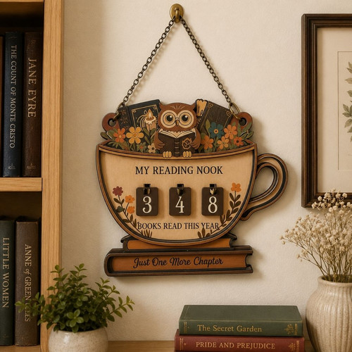 Owl Book Read Tracker - Cute Wooden Library Shelf Sign - Bookorys