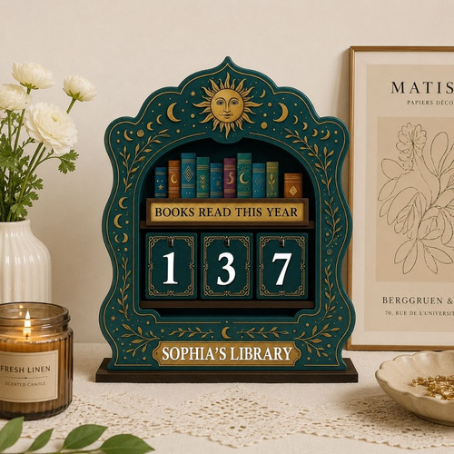 Personalized Book Read Tracker - Wooden Library Shelf Decor - Bookorys