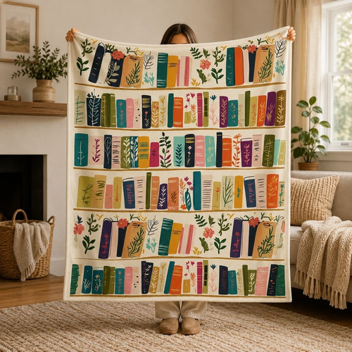 Cottagecore Bookshelf Blanket - Vintage Library Decor Gift - Bookorys