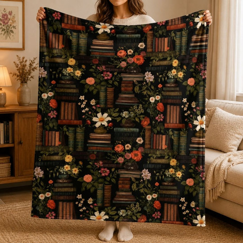 Dark Academia Book Blanket - Vintage Library Reader Decor - Bookorys