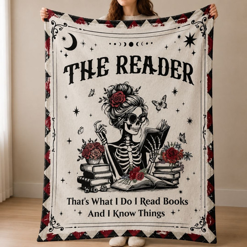 Gothic Book Lover Blanket - Skeleton Reading Gift for Readers - Bookorys