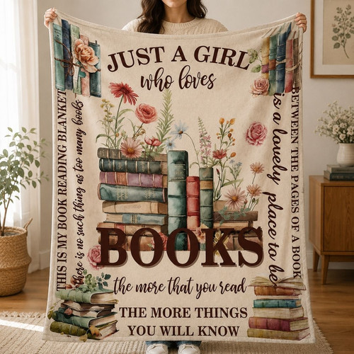 Just a Girl Who Loves Books Blanket - Reader Gift Decor - Bookorys