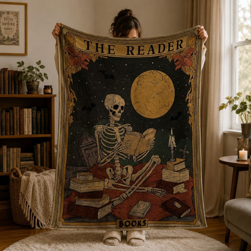 Skeleton Reading Blanket - Gothic Book Lover Gift for Readers - Bookorys